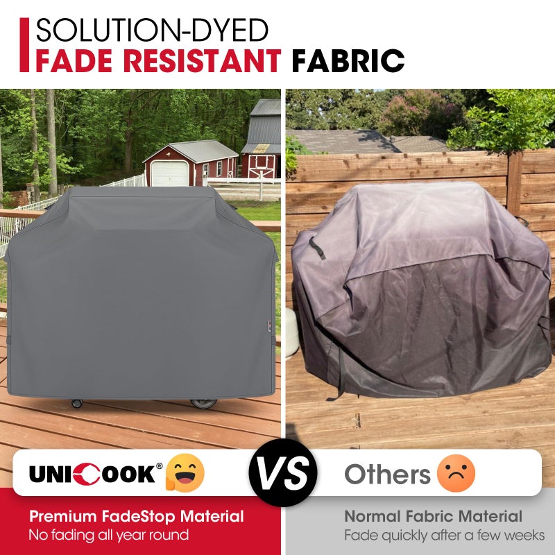 Unicook 65 Inch Grill Cover for Outdoor Grill, Heavy Duty Waterproof BBQ Cover, Fade Resistant Gas Barbecue Protector, Compatible with Weber, Char-Broil, Nexgrill BBQs up to 63" Wide, Gray - Image 3